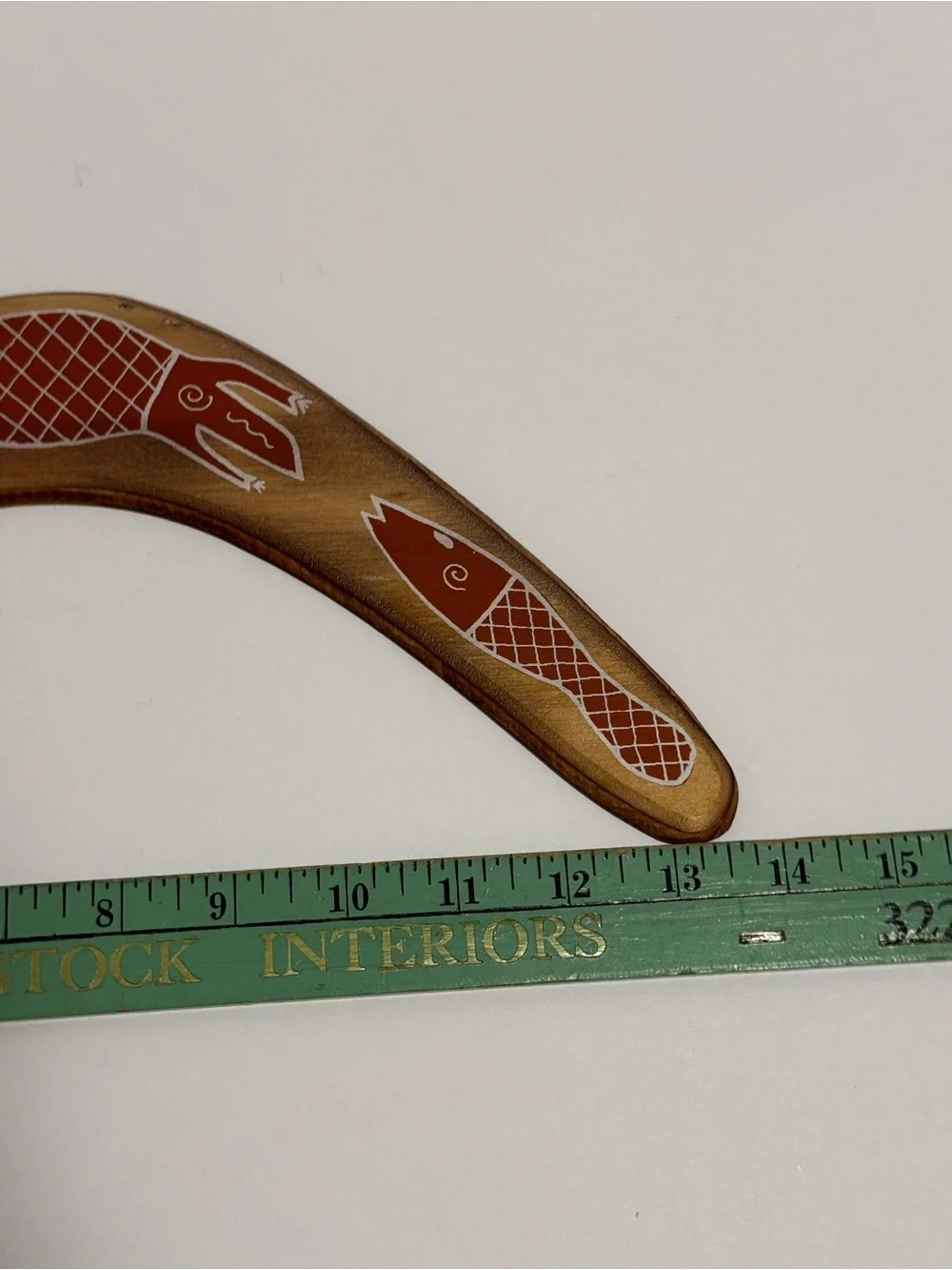 Vintage Hand Painted Australian Aboriginal Wood Boomerang Wall Decor 13.5